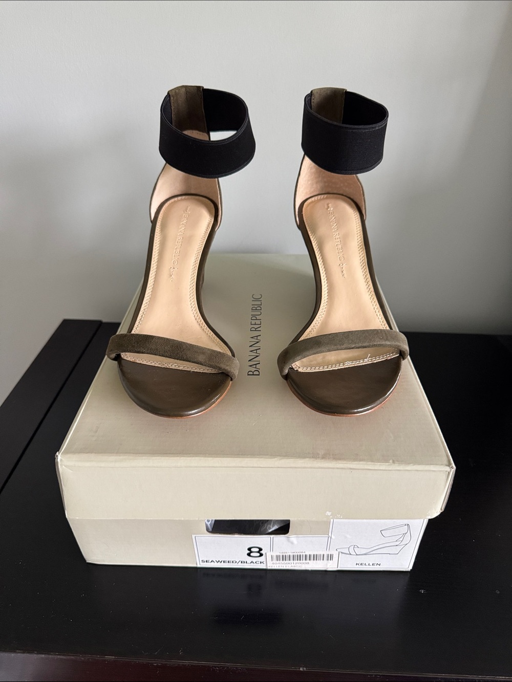 Banana Republic Olive and Black Ankle-Strap Heels